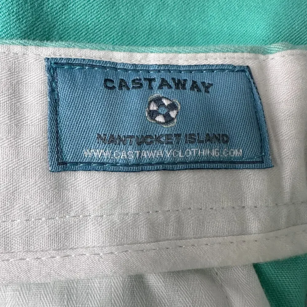 Castaway Cisco Short‎ Men’s 34 Aqua Blue Lobster Cotton Pockets Flat Front